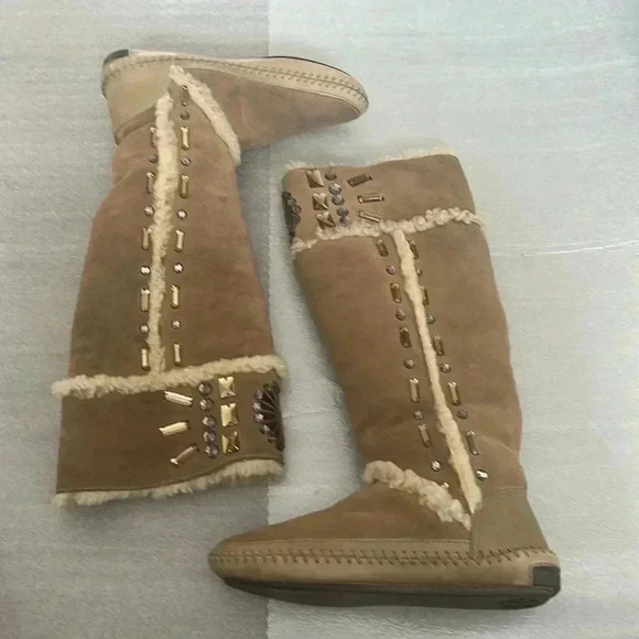 [US 7] TORY BURCH Suede Whipstitch Trim Mid Calf  Boots - Picture 5 of 16